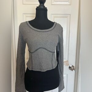 Almost Famous Grey Long Sleeve Seam Detail Crop Top
